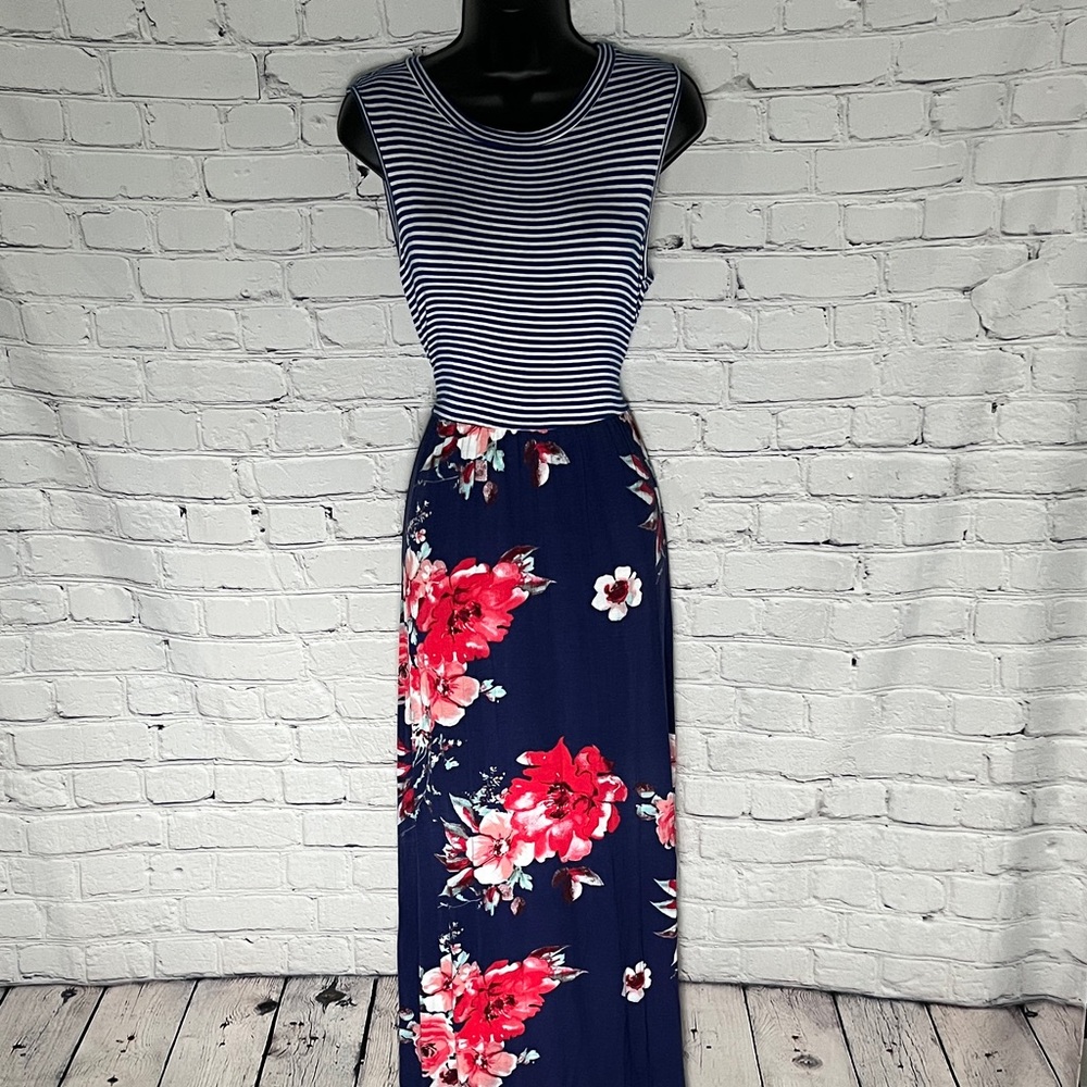 Reborn J Striped Floral Maxi Dress